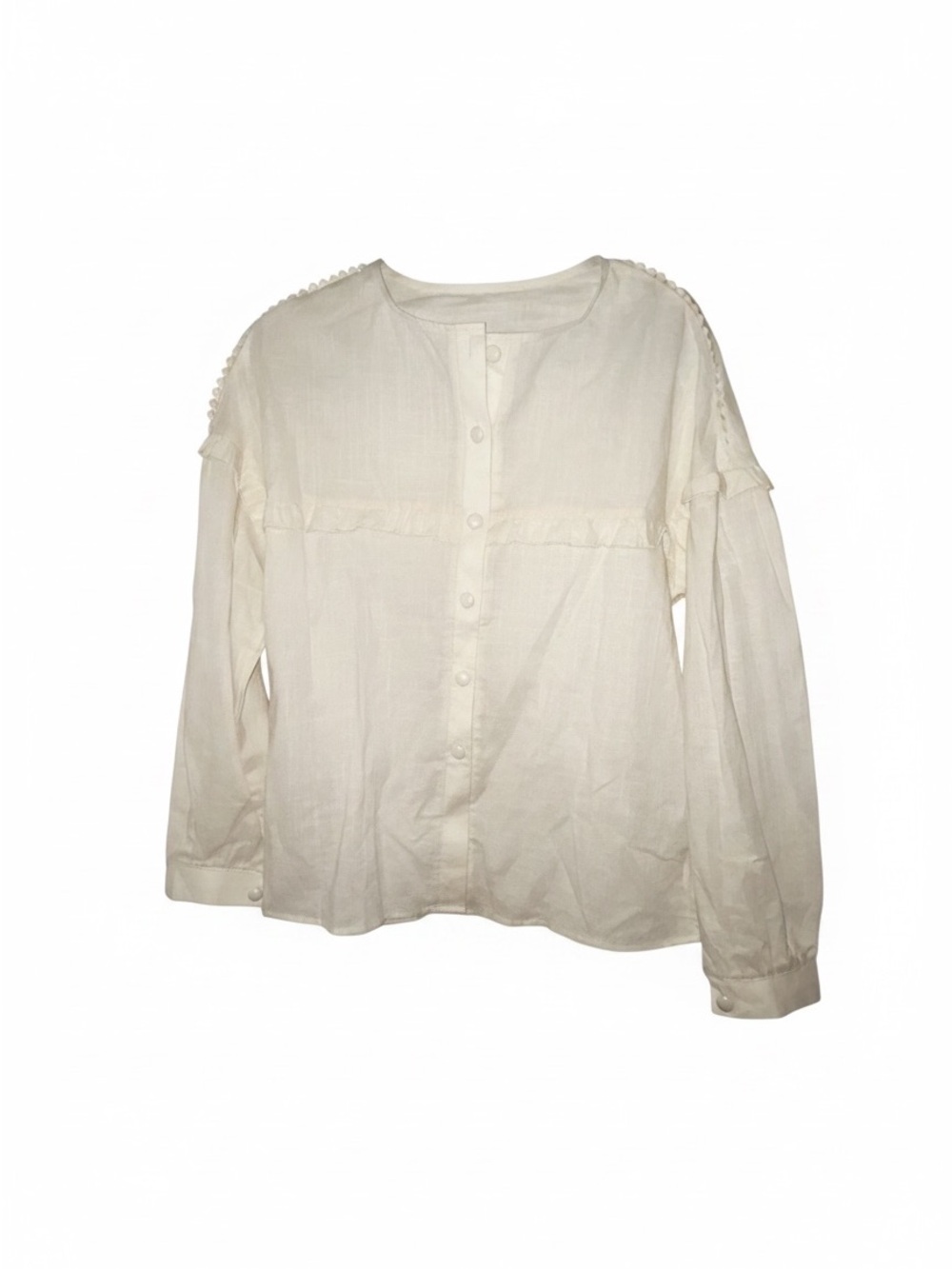 Women’s Cream Button-Front Long-Sleeve Blouse